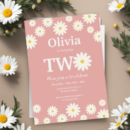 Bohemisch Pink Daisy Floral 2. Geburtstag Party Einladung