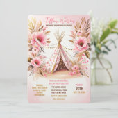Bohemisch Pink Floral Twinkle Lights Leepoe Einladung (Stehend Vorderseite)