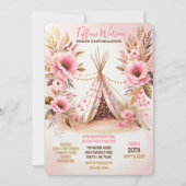 Bohemisch Pink Floral Twinkle Lights Leepoe Einladung (Vorderseite)