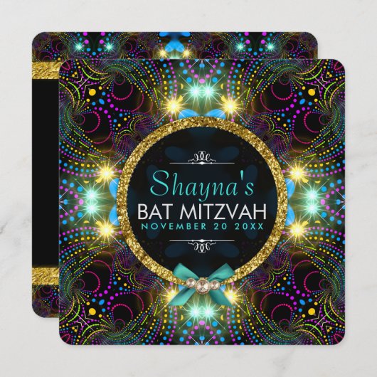 Bohemisch Princess Hübsch Lights Bat Mitzvah Einladung (Vorne/Hinten)