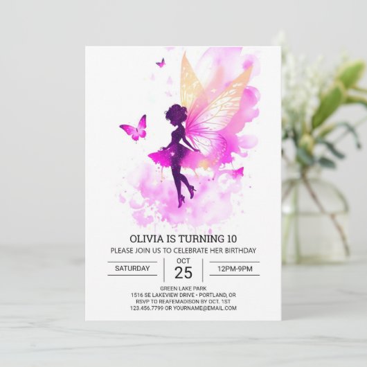 Bohemisch Printable Fairy Birthday Einladung (Stehend Vorderseite)