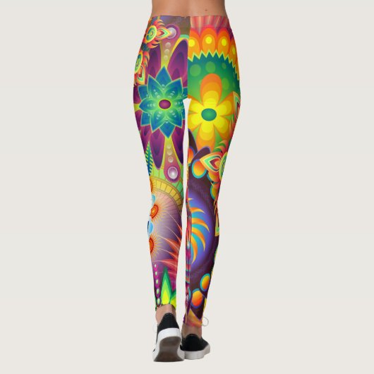 Bohemisch Psychedelic Garden Retro 70er Design Leggings (Rückseite)
