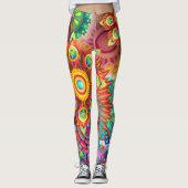 Bohemisch Psychedelic Garden Retro 70er Design Leggings (Vorderseite)