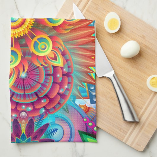 Bohemisch Psychedelischer Garten Retro Boho Colorf Geschirrtuch (Viertel Falte)