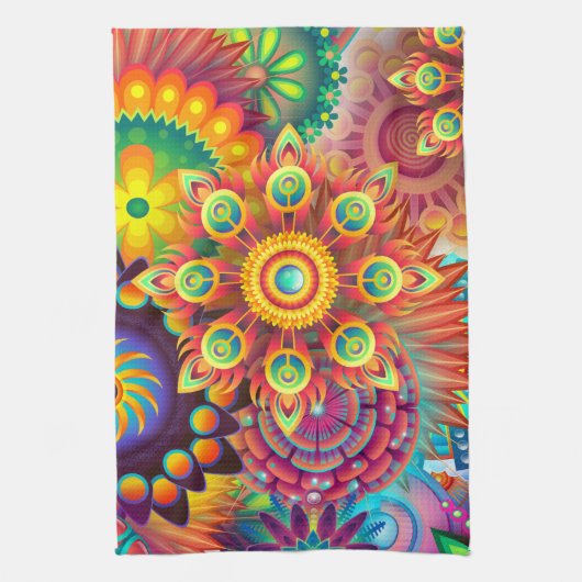 Bohemisch Psychedelischer Garten Retro Boho Colorf Geschirrtuch (Vertikal)