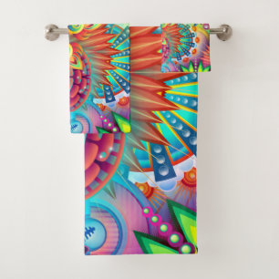 Bohemisch Psychedelischer Garten Retro Boho farben Badhandtuch Set