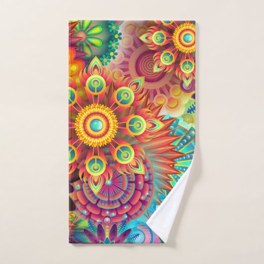 Bohemisch Psychedelischer Garten Retro Boho farben Badhandtuch Set (Handtuch)