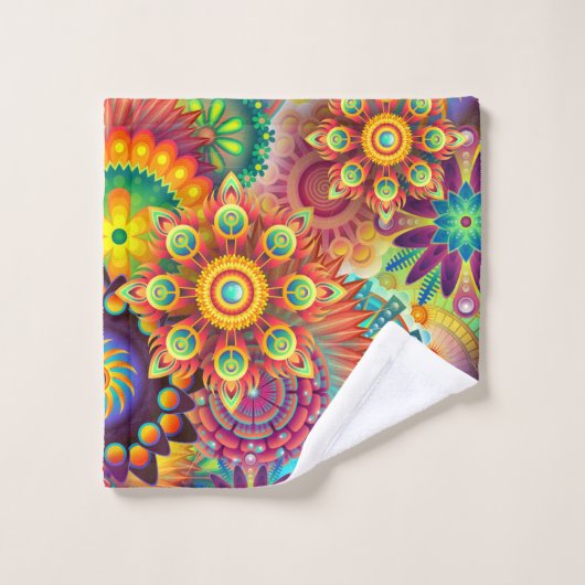 Bohemisch Psychedelischer Garten Retro Boho farben Badhandtuch Set (Waschlappen)