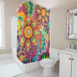 Bohemisch Psychedelischer Garten Retro Boho farben Duschvorhang