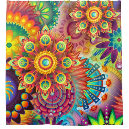 Bohemisch Psychedelischer Garten Retro Boho farben Duschvorhang (Vorderseite)