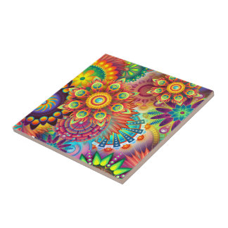 Bohemisch Psychedelischer Garten Retro Boho farben Fliese