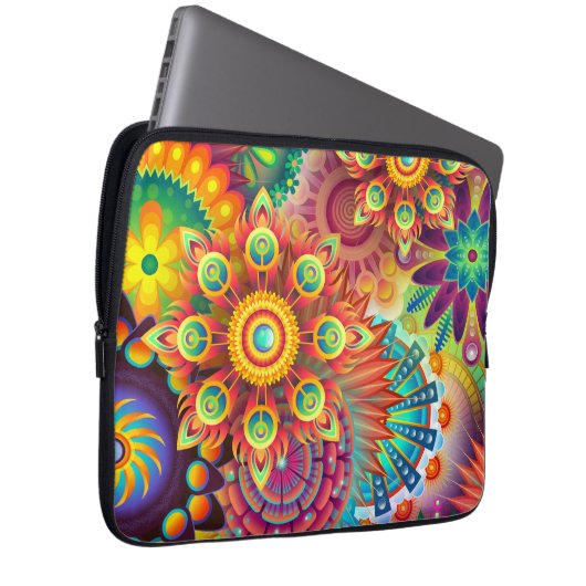 Bohemisch Psychedelischer Garten Retro Boho farben Laptopschutzhülle (Vorne Rechts)