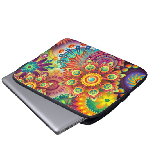 Bohemisch Psychedelischer Garten Retro Boho farben Laptopschutzhülle (Vorne Knopf)