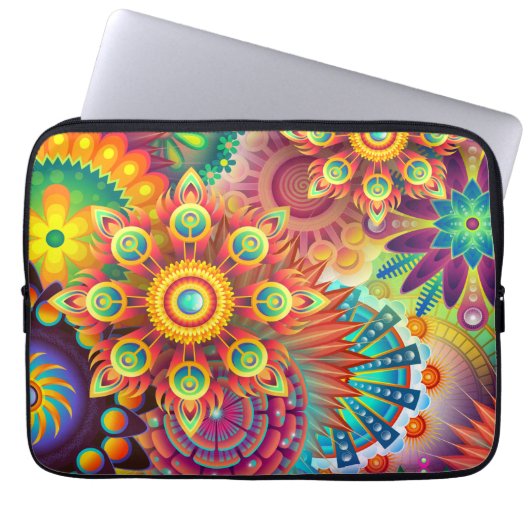 Bohemisch Psychedelischer Garten Retro Boho farben Laptopschutzhülle (Vorderseite)