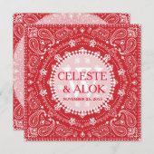 Bohemisch Red & White Paisley - Indische Hochzeit Einladung (Vorne/Hinten)