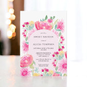 Bohemisch rosa Blumengarnschick Sweet 16 Einladung