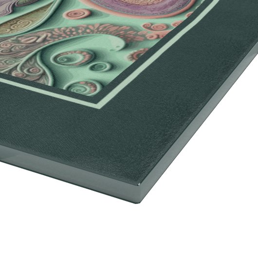 Bohemisch rosa Blumenhörner auf Aquamarinem Glas Schneidebrett (Ecke)