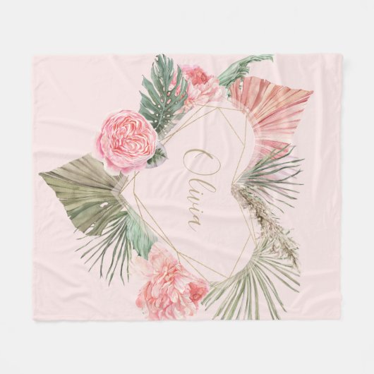 Bohemisch rosa Monogramm Fleecedecke (Vorderseite (Horizontal))