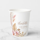 Bohemisch rosa Pampelgras | Babydusche Pappbecher (Vorderseite)