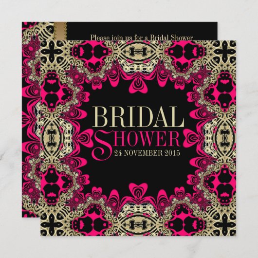 Bohemisch-rosa-schwarzes Brautparty Einladung (Vorne/Hinten)