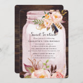 Bohemisch Rustikale Mason Jar Pink Sweet 16 Geburt Einladung (Vorne/Hinten)