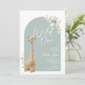Bohemisch Sage Green Giraffe Wild einen Geburtstag Einladung (Stehend Vorderseite)