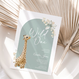 Bohemisch Sage Green Giraffe Wild einen Geburtstag Einladung