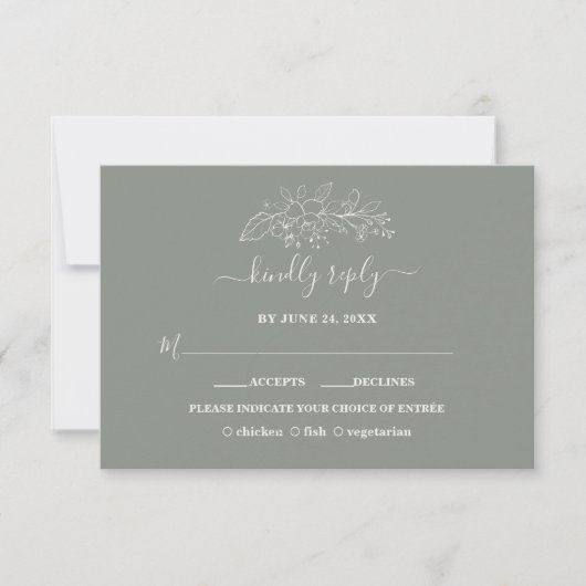 Bohemisch Sage Green Minimalistisch Wedding RSVP Karte (Vorderseite)
