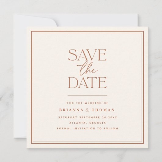 Bohemisch Simple Terracotta Save the Date (Vorderseite)
