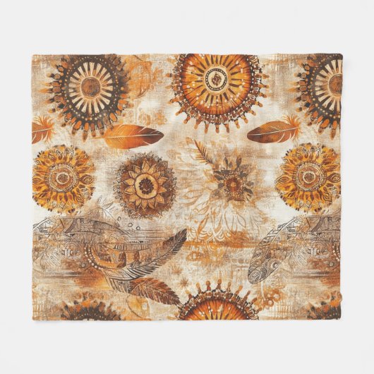 Bohemisch Sonnenblume Mandala Fleecedecke (Vorderseite (Horizontal))