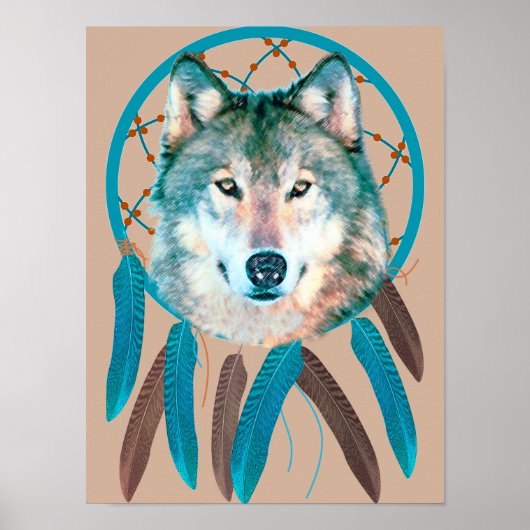 Bohemisch Spirit Wolf Dream Catcher Poster (Vorne)