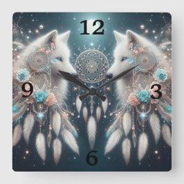 Bohemisch Style Wolf und Dreamcatchers Quadratische Wanduhr