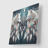 Bohemisch Style Wolf und Dreamcatchers Quadratische Wanduhr (Winkel)