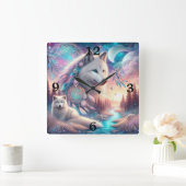 Bohemisch Style Wolf und Dreamcatchers Quadratische Wanduhr (Zuhause)