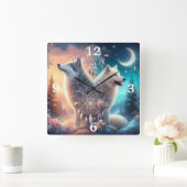 Bohemisch Style Wolf und Dreamcatchers Quadratische Wanduhr (Zuhause)