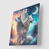 Bohemisch Style Wolf und Dreamcatchers Quadratische Wanduhr (Winkel)