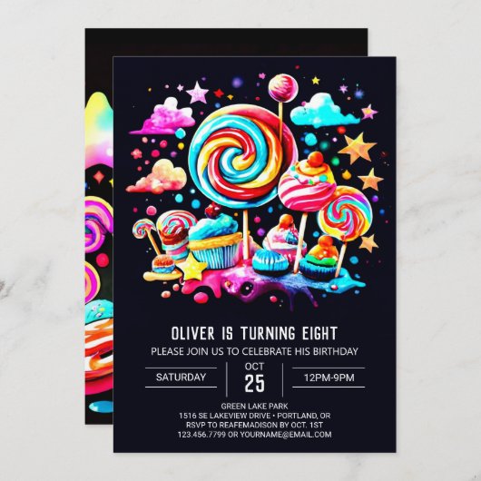 Bohemisch Sweet Candyland Birthday Einladung (Vorne/Hinten)