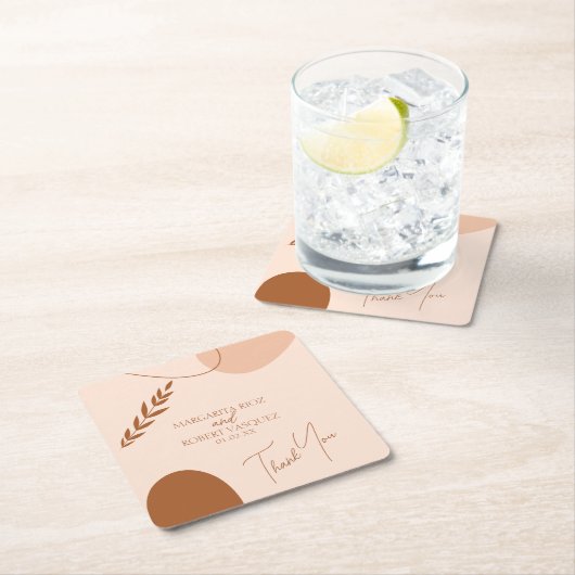 Bohemisch Tan Brown Wedppys Danke Rechteckiger Pappuntersetzer (Vor Ort)