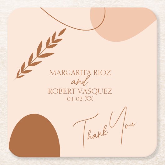 Bohemisch Tan Brown Wedppys Danke Rechteckiger Pappuntersetzer (Vorderseite)