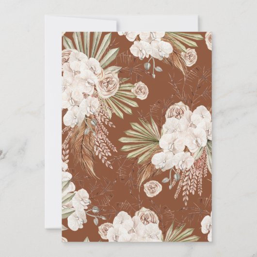 Bohemisch Terracotta Floral Feathers Brautparty Einladung (Rückseite)