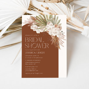 Bohemisch Terracotta Floral Feathers Brautparty Einladung