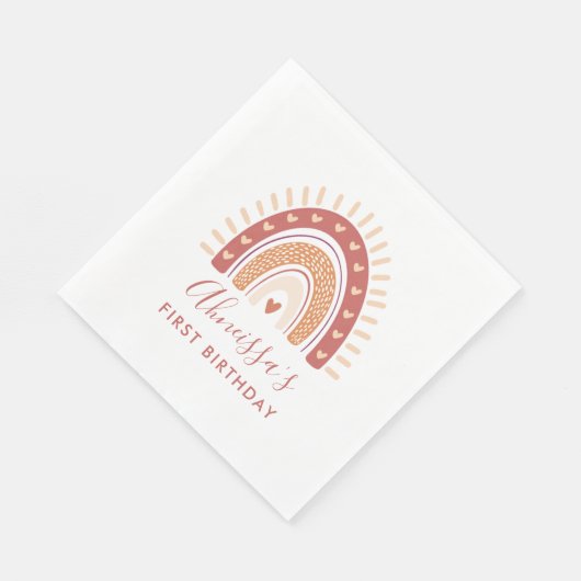 Bohemisch Terracotta Rainbow Birthday Serviette (Ecke)