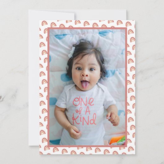 Bohemisch Terracotta Rainbow Foto Erstbezug Geburt Einladung (Rückseite)