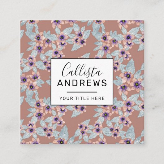 Bohemisch Terracotta Rosa Blume Quadratische Visitenkarte (Vorderseite)