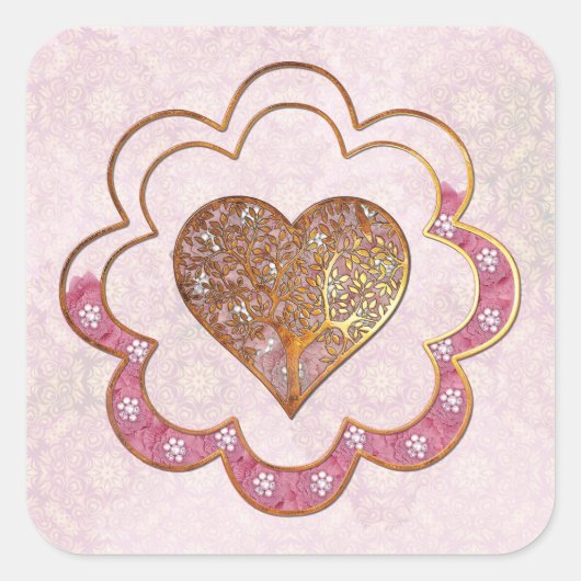 Bohemisch Valentine Whimsey 3D VALENTINES WEDDINES Quadratischer Aufkleber (Vorderseite)