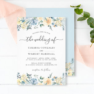 Bohemisch Vanilla Blue Floral Spring Wedding Einladung
