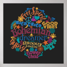Bohemisch Vibes Word Cloud bunte Typografie