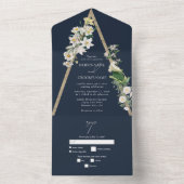 Bohemisch Wood Pyramid White Florals Blue Wedding All In One Einladung (Innen Boden)