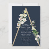 Bohemisch Wood Pyramid White Florals Blue Wedding Einladung (Vorderseite)
