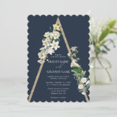 Bohemisch Wood Pyramid White Florals Blue Wedding Einladung (Stehend Vorderseite)